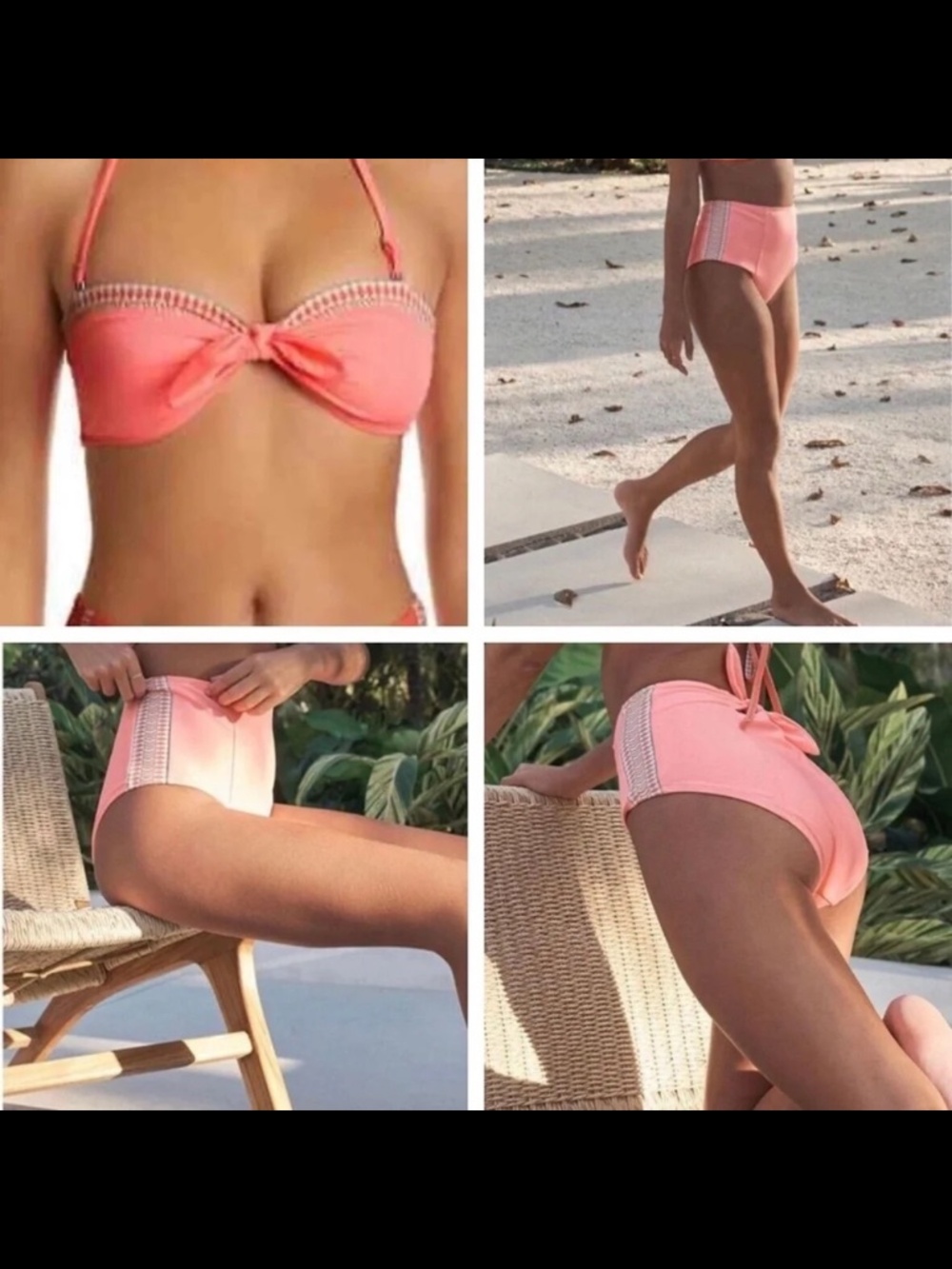 Lemlem Lena Bikini Set Bandeau Top & High Waist Bottom Coral Size XS - NWT